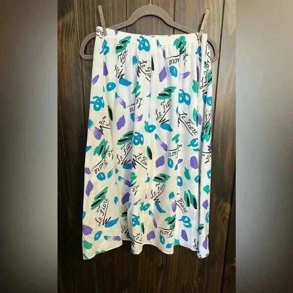 Vintage 80’s 90’ Le Fiore Full Skirt Purple Teal Abstract Design. Size:Large - Picture 3 of 10